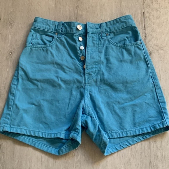 Zara size 4 blue denim jeans‎ high waisted buttons fly blue aqua teal vintage - Picture 2 of 10